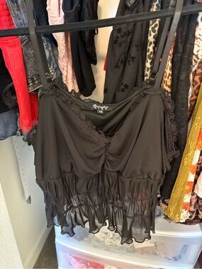 Dolls Kill Black Ruffled Sheer Hem Camisole
